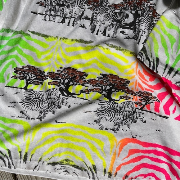 Vintage neon animal print zebra glitter tee M 80s - Picture 6 of 8